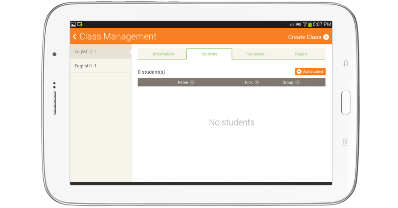 Student tab in Class management